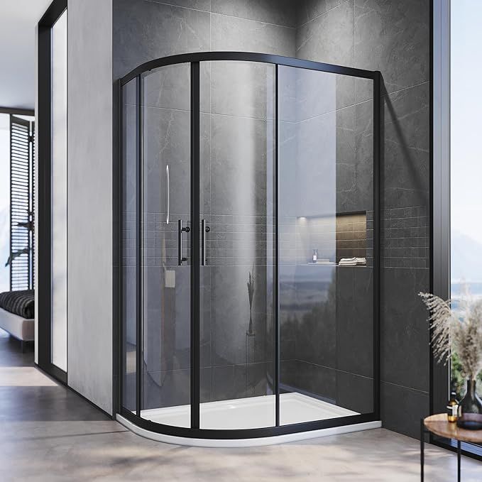 NILE 1000 x 800mm Black Offset Quadrant Shower Enclosure 5mm Tempered Glass