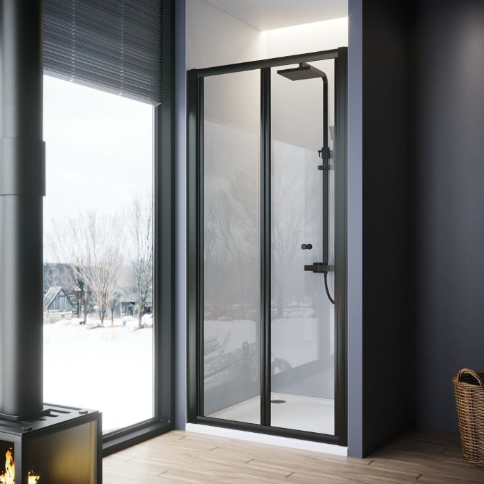 NILE 860mm Black Bi Fold Shower Door Tempered Glass Shower Screen