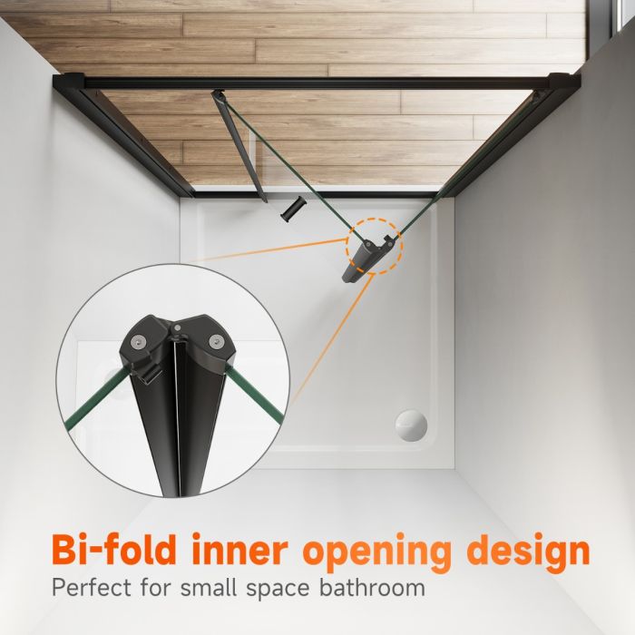 NILE 800mm Black Bifold Shower Door Tempered Glass Shower Screen