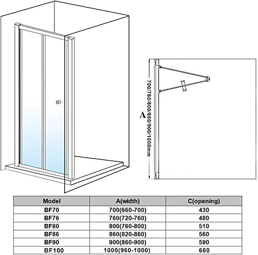 NILE 860mm Black Bi Fold Shower Door Tempered Glass Shower Screen
