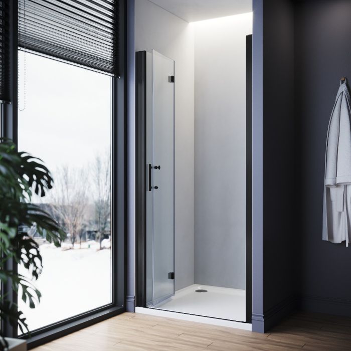 NILE 800mm Black Bifold Shower Door Frameless Tempered Glass Shower Screen