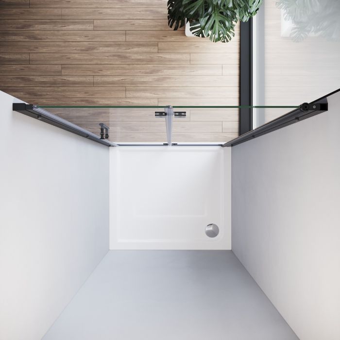 NILE 800mm Black Bifold Shower Door Frameless Tempered Glass Shower Screen