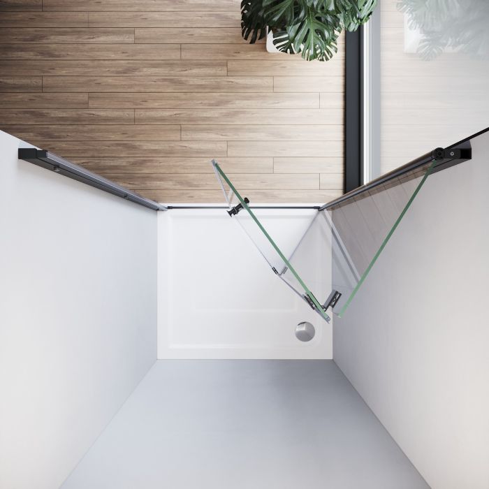 NILE 800mm Black Bifold Shower Door Frameless Tempered Glass Shower Screen