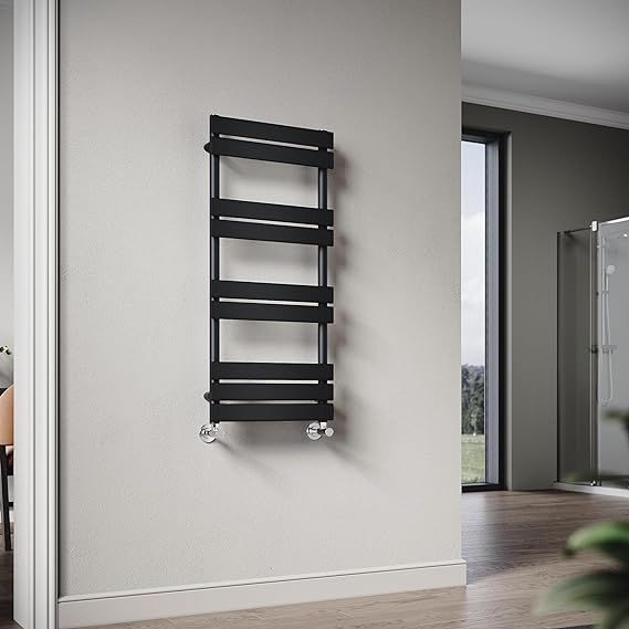 NILE 1000 x 450 mm Black Flat Panel Heated Towel Rail Central Heating Towel Radiator