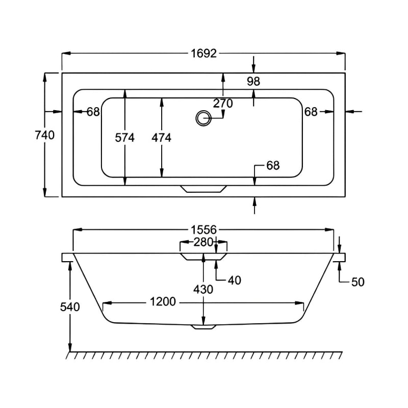 Carron Quantum Integra Single Grip 1700mm x 750mm Double Ended Bath