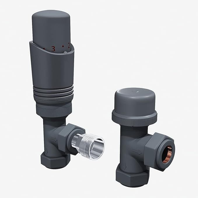 NILE Modern Anthracite Thermostatic Angled Radiator Valves