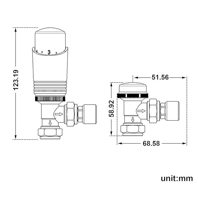 NILE Modern Anthracite Thermostatic Angled Radiator Valves