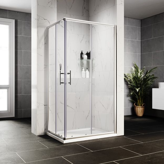 NILE 760 x 760mm Reversible Framed Sliding Corner Entry Shower Enclosure Shower Cubicle