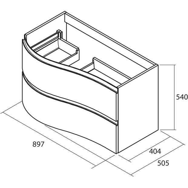 Mam Svelte 900mm Wall Hung Vanity Unit 2 Drawer + Basin - Right Hand Macchiato