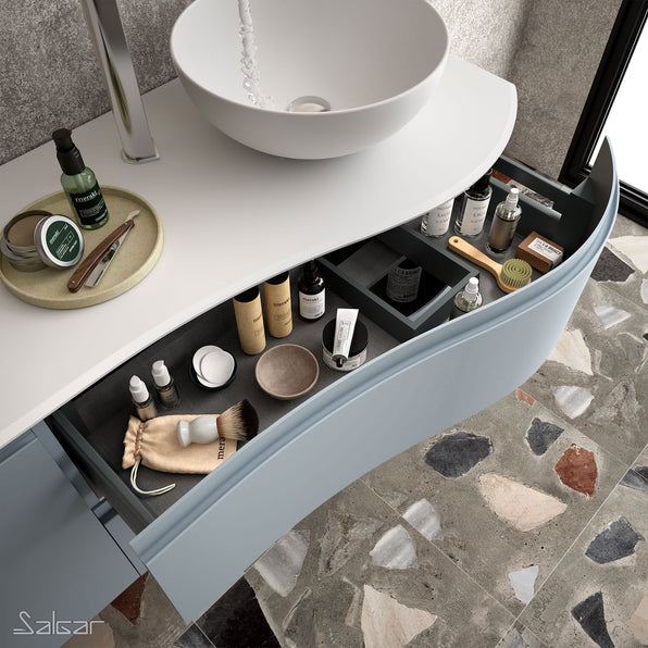 Mam Svelte 900mm Wall Hung Vanity Unit 2 Drawer + Basin - Left Hand Blue Fog