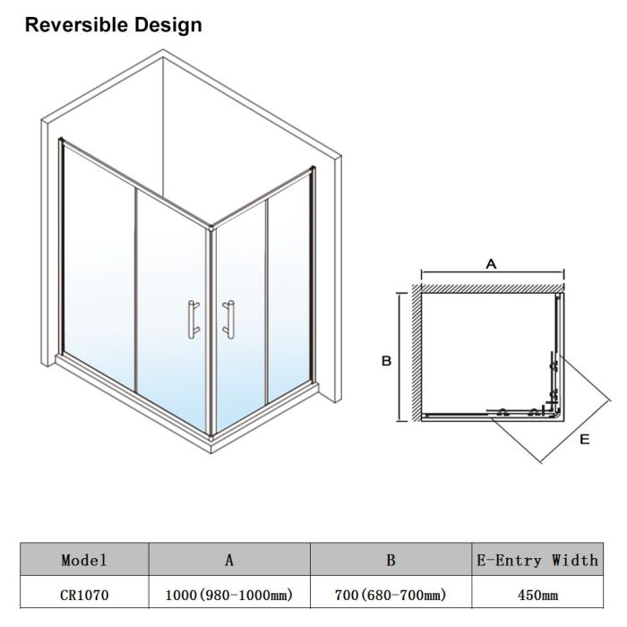 NILE 1000 x 700mm Reversible Framed Corner Entry Sliding Shower Enclosure