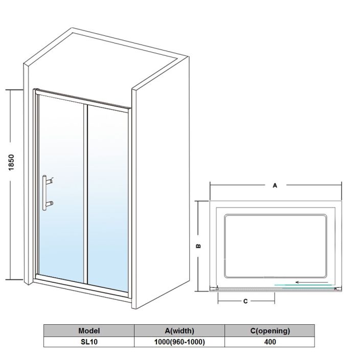 NILE 1000mm Sliding Shower Door Shower Screen