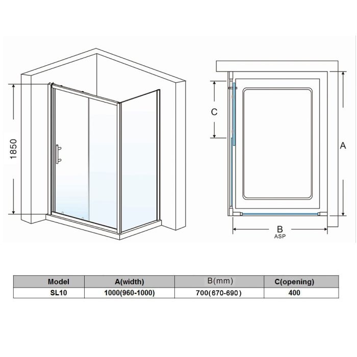 NILE 1700X900mm Rectangular Shower Enclosure