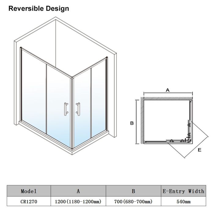 NILE 1200 x 700 mm Framed Corner Entry Shower Enclosure