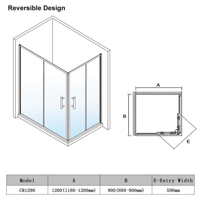NILE 1200 x900 mm Framed Corner Entry Shower Enclosure