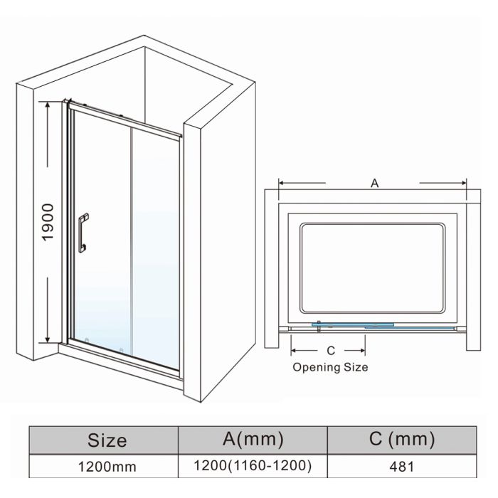 NILE 1200mm Sliding Shower Door Shower Screen