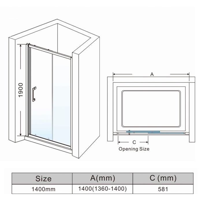 NILE 1400mm Sliding Shower Door 8mm Easy Clean Nano Glass Shower Screen