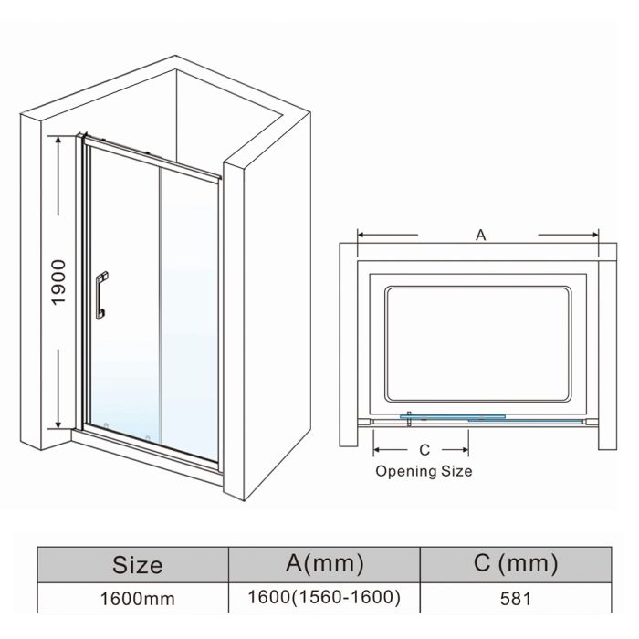 NILE 1600mm Sliding Shower Door Shower Screen