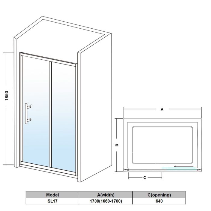 NILE 1700mm Bathroom Sliding Shower Door Shower Screen