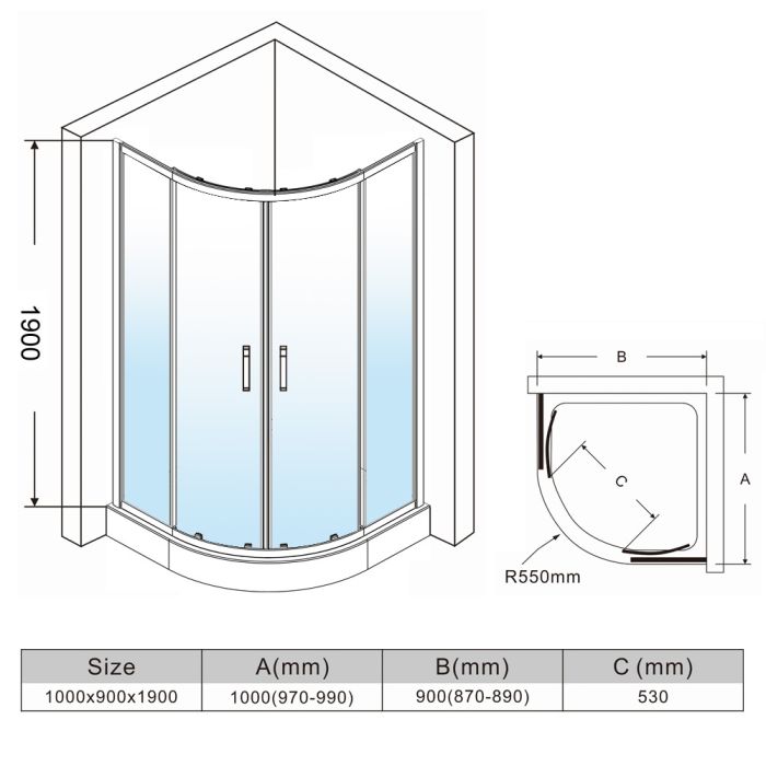 NILE 1200x900 Left/Right Offset Shower Enclosure
