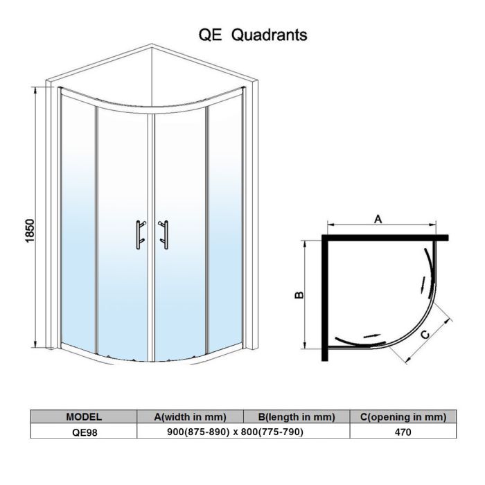NILE Reversible 900X760mm Offset Quadrant Shower Enclosure