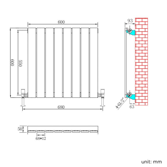 NILE 600X600mm White Single Horizontal Designer Column Flat Panel Radiator