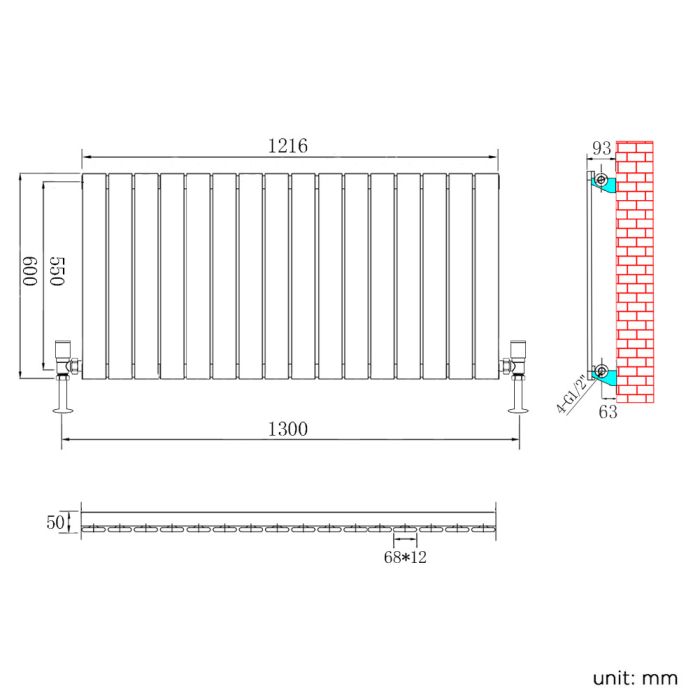 NILE 600 x 1216mm White Single Flat Panel Horizontal Designer Column Radiators