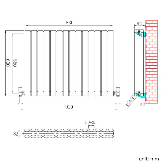 NILE 600 x 830mm Double White Modern Design Oval Panel Horizontal Radiator