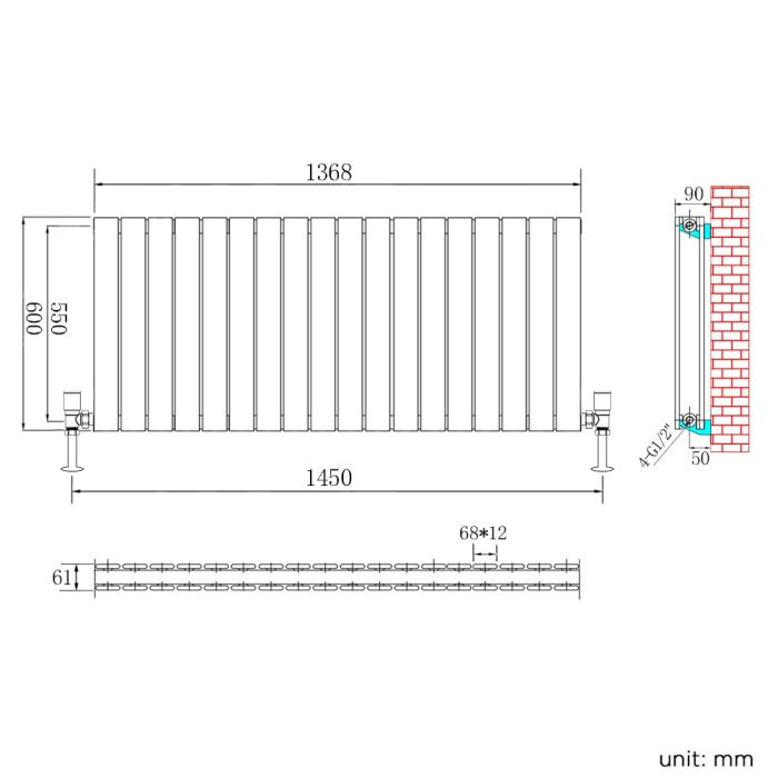 NILE 600 x 1360mm Anthracite Double Flat Panel Horizontal Designer Grey Column Radiators