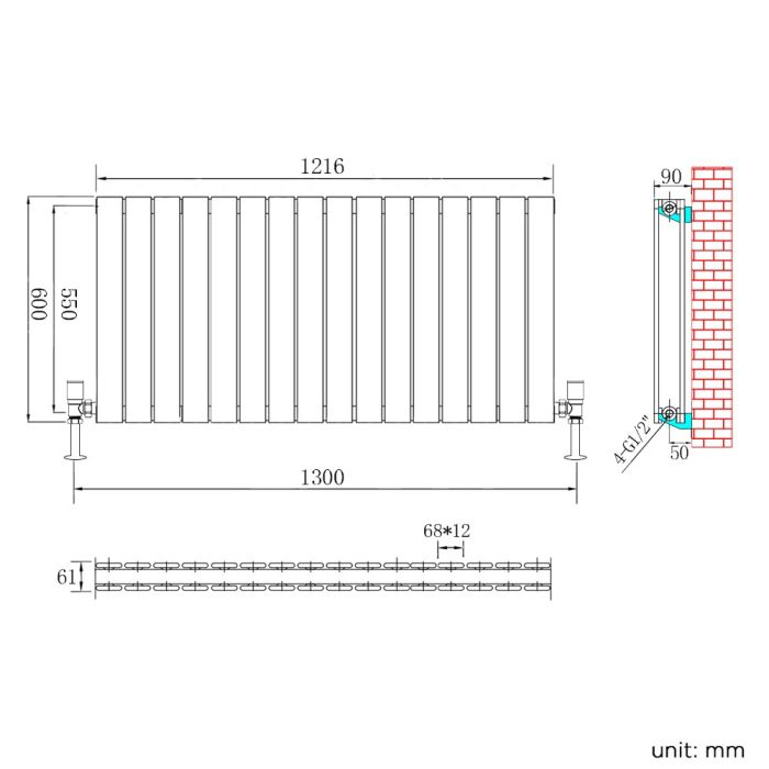 NILE 600x1216mm Anthracite Double Flat Panel Horizontal Designer Grey Column Radiators
