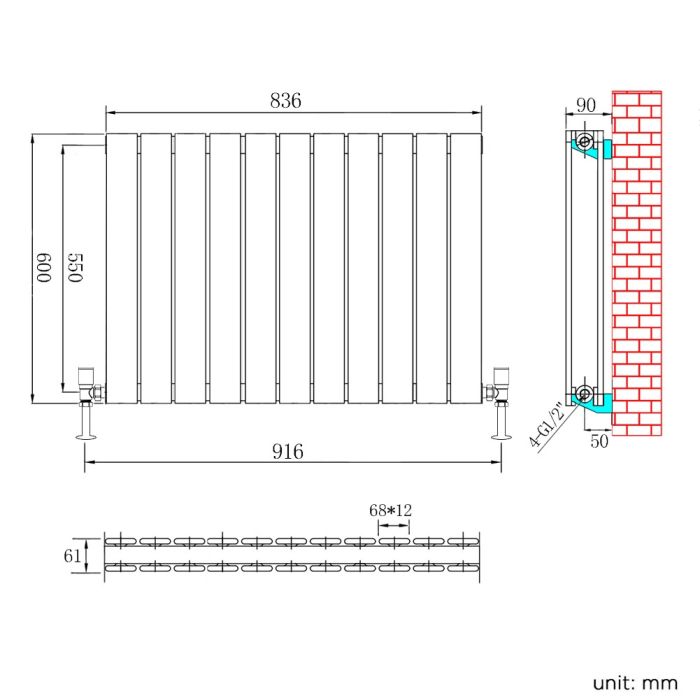 NILE 600 x 836mm Anthracite Double Flat Panel Horizontal Designer Grey Column Radiators