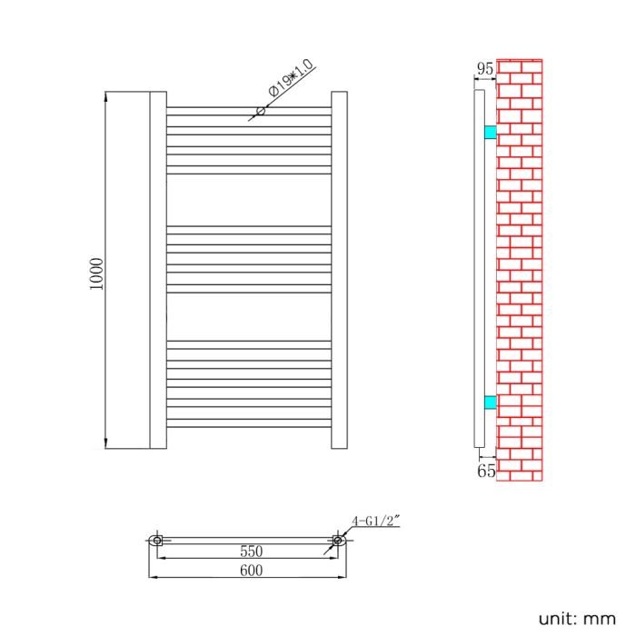 NILE 1600x400mm Straight Chrome Heated Towel Rail Rad Radiator Bathroom Central Heating