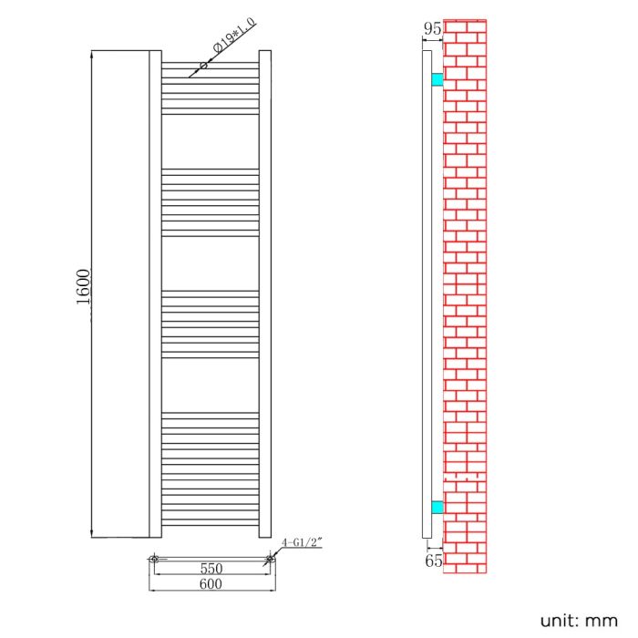 NILE 1800x600mm Straight Chrome Heated Towel Rail Rad Radiator Bathroom Central Heating