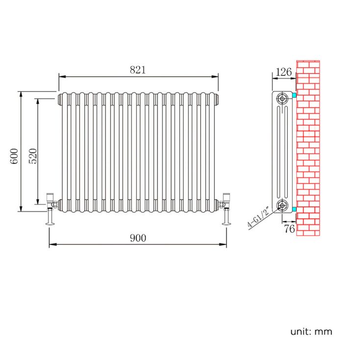 NILE 600x821mm Traditional Radiator Cast Iron Style White Horizontal Radiator 3 Columns
