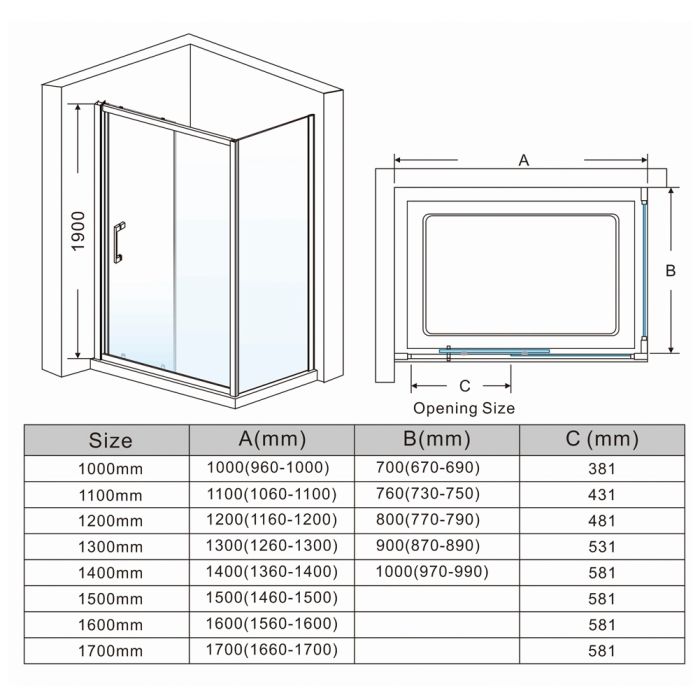 NILE 1600x700mm Sliding Shower Enclosure 8mm Easy Clean Nano Glass Shower Cubicle