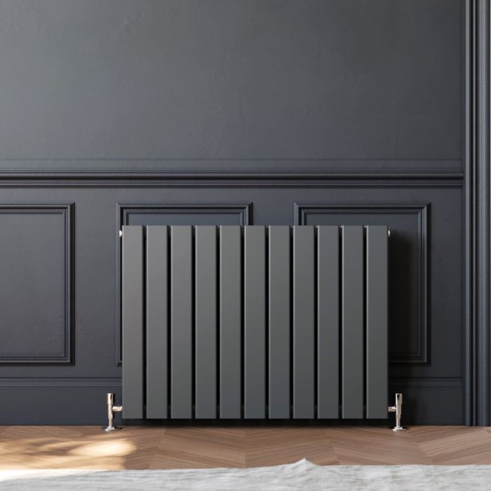 NILE 600 x 836mm Anthracite Double Flat Panel Horizontal Designer Grey Column Radiators