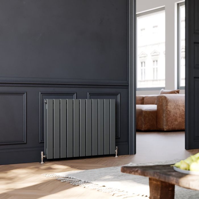 NILE 600 x 836mm Anthracite Double Flat Panel Horizontal Designer Grey Column Radiators