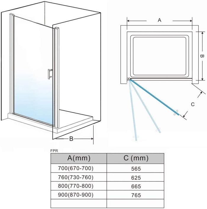 NILE 900mm Frameless Pivot Hinged Shower Door 6mm Tempered Glass Swing Door
