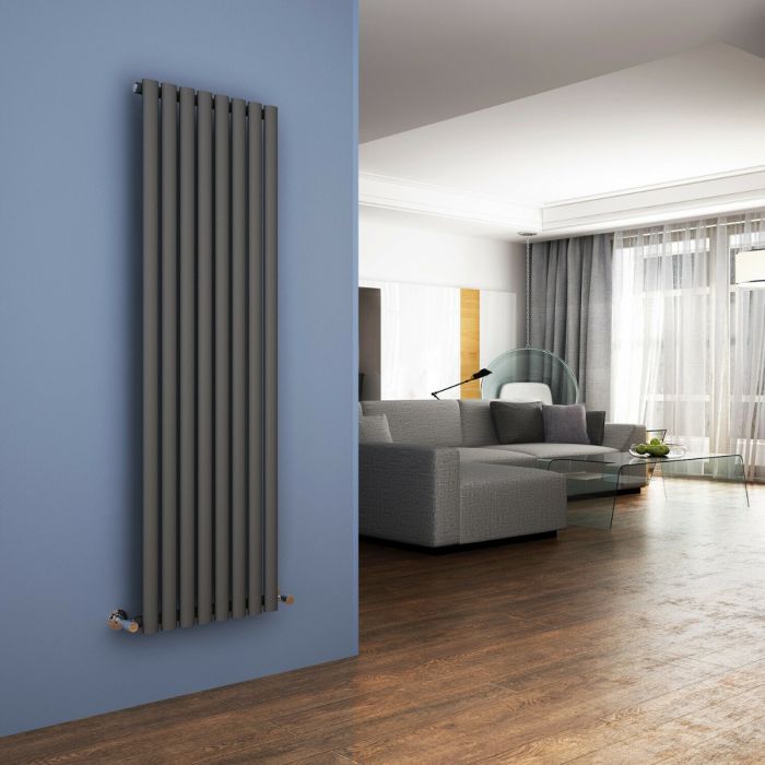 NILE 1600x480mm Anthracite Oval Single Panel Designer Grey Radiator Vertical Radiator