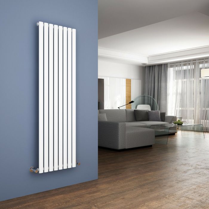 NILE 1600x480mm White Oval Single Panel Designer Radiator Vertical Radiator