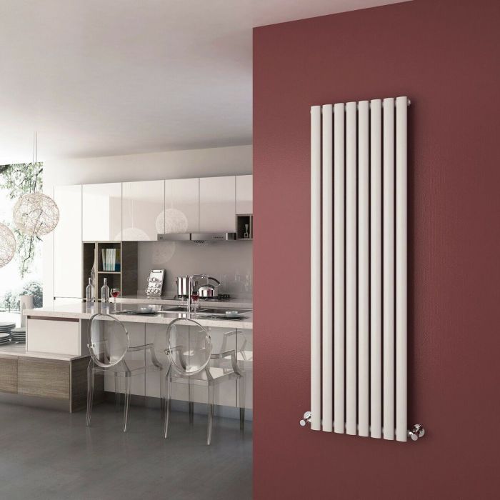 NILE 1600x480mm White Oval Single Panel Designer Radiator Vertical Radiator