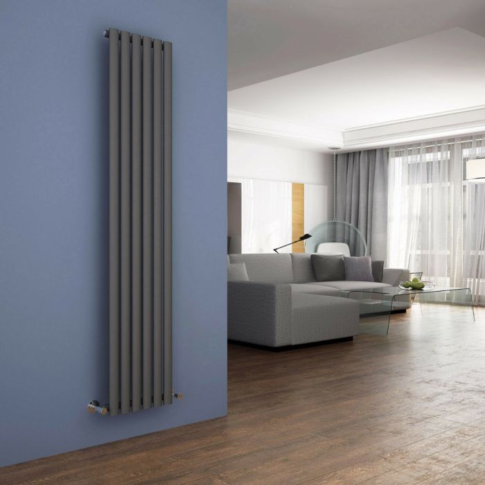 NILE 1800x480mm Anthracite Oval Single Panel Designer Radiator Vertical Grey Radiator