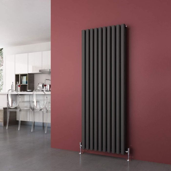NILE 1600x590mm Anthracite Oval Double Panel Slim Designer Grey Radiator Vertical Radiator