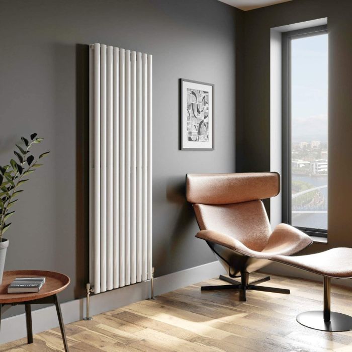 NILE 1800x590mm White Double Oval Panel Slim Designer Radiator Vertical Radiator
