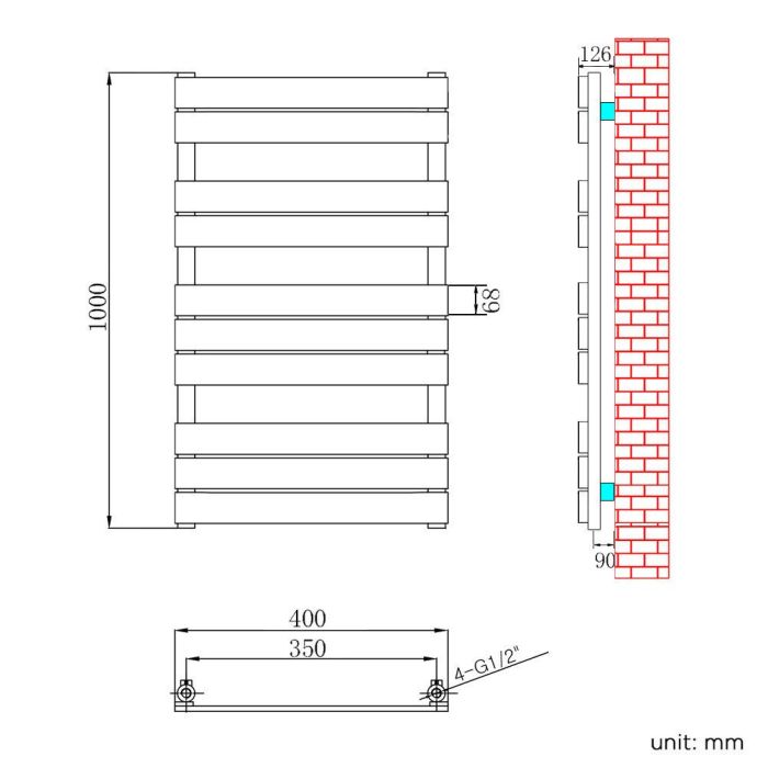 NILE 1000x400mm Chrome Heated Bathroom Flat Panel Towel Rail Radiator