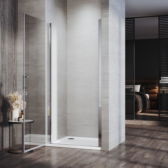 NILE 900mm Frameless Pivot Hinged Shower Door 6mm Tempered Glass Swing Door