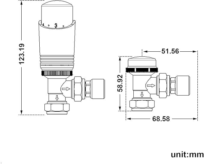 NILE Modern Chrome Thermostatic Angled Radiator Valves