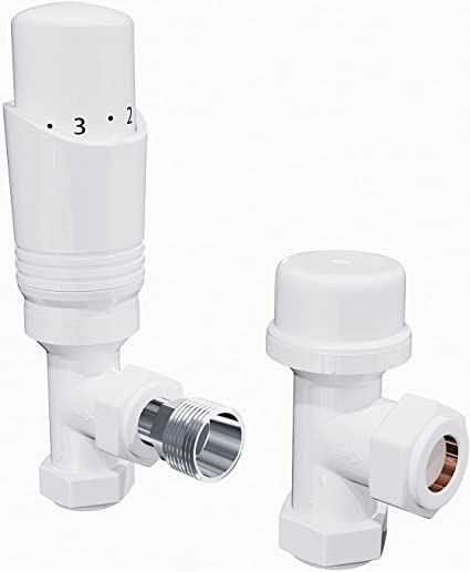 NILE White Angled Thermostatic Radiator Valve Set TRV Radiator Valves