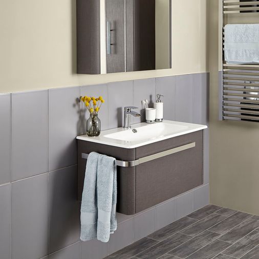 Linen Textured Grey 800mm Wall Mounted Vanity Unit with Basin
