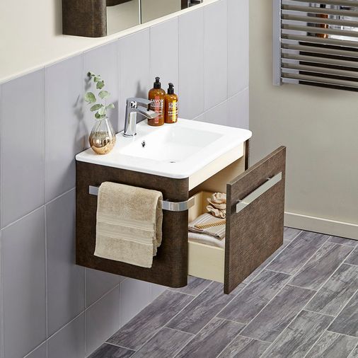 Linen Textured Rust Brown 600mm Wall Mounted Vanity Unit with Basin